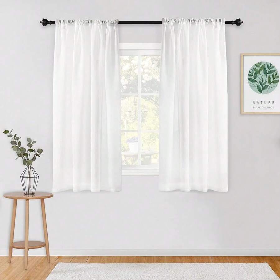 New Crushed Voile Sheer Curtains For Living Room Rod Pocket Window Treatment Crinkle Sheer Curtains(2 Panels, 51" X 72", White) - 白色 51 寬 x 72 長(2 包) - 查看 1