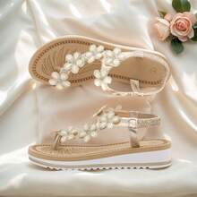 Women's Open Toe Rhinestone Ankle Strap Flat Sandals Add Sparkle To You Open-Toe Flat Sandals Featuring A Rhinestone H-Sandra - 裸體 - 查看 4