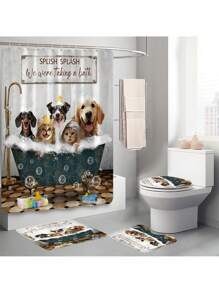 1pc/4pcs Funny Dogs Dachshund Shower Curtain Set Including Shower Curtain With 12 Plastic Hooks, Bathroom Non-Slip Mat, Toilet U-Shaped Mat, Cover Mat Vintage Animal Pets Cute Hilarious Modern Home Decor Bathroom Accessories Back To School