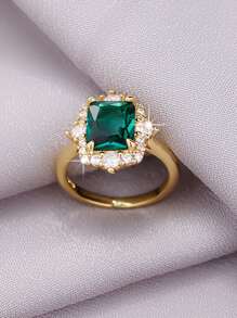 1 anel vintage elegante clássico com esmeralda quadrada e zircônia cúbica, presente para mulheres, amantes, mães, dia dos namorados, aniversário, surpresa memorável