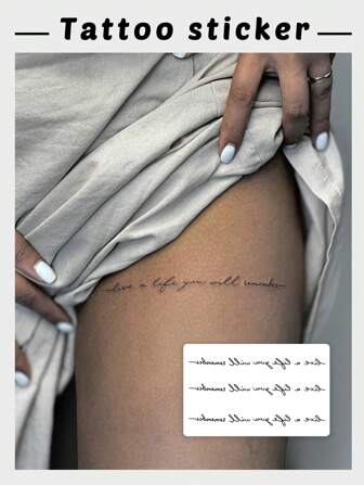 1 st tillfällig tatueringsklistermärke, trendig konstnärlig textfras, minnesvärd livsstilsslogan, vattentät och svettät, unisex