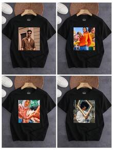 Camiseta personalizada con foto impresa para hombre, sube tus propias fotos de parejas, amigos, familia, mascotas, personaliza para cumpleaños, aniversario, San Valentín, ocasiones de fiesta, camiseta de manga corta y cuello redondo, cómoda y casual para primavera/verano, idea de regalo para él, camiseta blanca de manga corta y corte holgado para primavera y verano - Negro - Ver 2