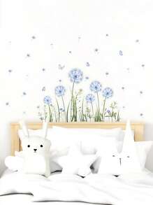 1 Pc Creative Blue PVC Waterproof Dandelion Removable Wall Decal For Living Room Decoration Bedroom Decoration Window Decoration Kitchen Decoration TV Wall Background Decoration Bathroom Decoration And Home Decoration Wall Stickers Wall Decor Wall Sticker Personalised Stickers