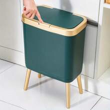 15L Odor-Sealing Trash Can With Elevated Legs - Multi-Functional, Modern Home Decor Waste Bin For Kitchen, Living Room, Bedroom, Bathroom Luxury Rectangular Trash Can - Large Capacity Kitchen And Bathroom Waste Bin With Press-Type Lid, Non-Electric, Elegant Design For Home And Living Room Back To School