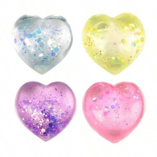 4pcs/Set Unique Adult Stress Relief Squeeze Toy, Malt Sugar Aurora Heart Shaped Slow Rising Anti-Stress Squeezing Ball With Glitter