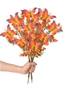 2PCS/4PCS/6PCS Bundle Artificial Autumn Flowers Fake Plastic Plants Indoor And Outdoor Hanging Flower Pots Non Fading Artificial Autumn Plants Thanksgiving Christmas Wedding Party Home Garden Fireplace Decoration