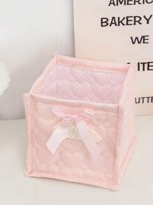 1 Cute Pink And Blue Three-Dimensional Bow Lace Storage Basket, Desktop Sundries Storage Basket, Lipstick Makeup Brush Skin Care Storage Basket, Desktop Decoration, Cosmetics Organizer, Portable Picnic Basket, Valentine's Day Gift, Bathroom Storage