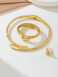 3pcs/Set Women Exaggerated Abstract Geometric Snake Design Ring, Bracelet, Necklace Suit, Suitable For Ladies, Party, Casual, Romantic Occasions