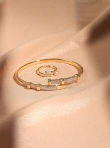 2 Peças Conjunto de Pulseira + Anel, Joias de Luxo, Joias da Moda para Mulheres, Elegante para o Uso Diário e Glamoroso para Festas, Presente Perfeito para Ela