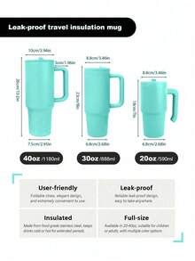 20/30/40盎司不锈钢保温杯，带手柄和可折叠吸管，双层真空密封，适用于冷热饮，简约旅行杯 - 青玉色 - 查看 8