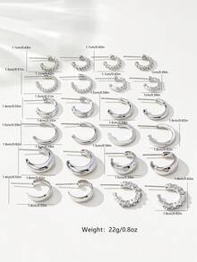 24 件/套简约水晶耳钉耳环，时尚女士首饰套装，适合休闲、约会、节日、情侣礼物 - 銀色 - 查看 5