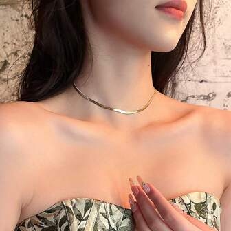 1pc Stainless Steel High Gloss Snake Bone Chain Necklace For Women, Fashion Minimalist Suitable For Daily Wear