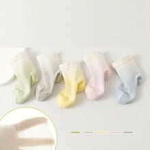 5 Pairs Baby Socks, Newborn Infant Summer Thin Mesh Mid-Calf Breathable, Non-Constrictive, 0-1 Year