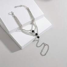 1pc Fashionable Vintage Black Wheel Bead Multi-Layer Rings Chain Bracelet