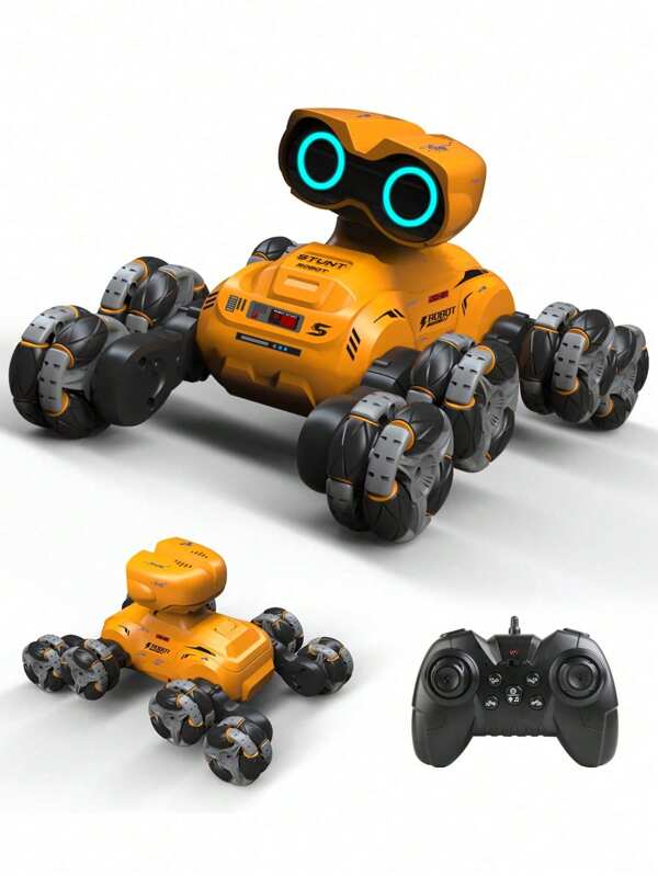 1 pieza Juguete robot de 8 ruedas, adecuado para niños y niñas, auto a control remoto de 2.4 GHz con 8 ruedas para hacer acrobacias, auto control remoto para escalar, robot emocional control remoto recargable con función de demostración automática, cabeza flexible, movimientos de baile, música, ojos LED, regalo de Navidad para niños de 6 a 14+ años