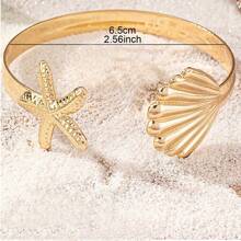Pulseira de punho estilo estrela do mar e concha, estilo férias de praia, estilo europeu e americano, adequada para uso diário por mulheres