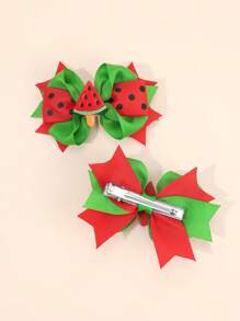 2pcs Red Fruit Hair Bow Clips For Girl,Fabric Watermelon Decor Bow Hair Clips,Fashion Alligator Clips Hair Accessories For Gifts