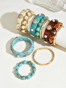 3pcs Bohemian Gradient Resin Multilayer Shell & Faux Pearl Bracelet/Bangle Set, Suitable For Women To Wear In Daily, Vacation, Casual Gathering, Party, Jewelry Gifts, Color Random - Multicolor - View 6