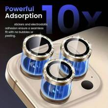 (Gold Diamond Pattern) Suitable For Compatible With IPhone 11/11pro/12 Mini /13 / 14 Plus/15 / 16 Pro Max/16e/17/17pro/17 Pro Max/17Air, Luxury Gold Flash Sticker, Scratch Resistant, High-End Lens Film