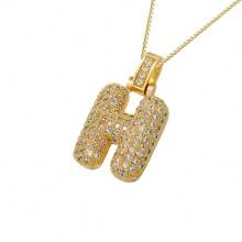 1pc Fashionable Gold Bubble Letter A-Z Necklace, Suitable For Men And Women Daily Wear