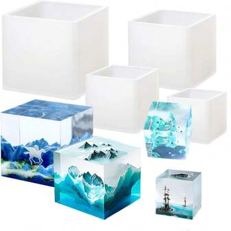 4 Packs Cube Resin Molds 4 Sizes Clear Silicone Square Molds 5/4/3/2 Cm Deep Square Mold Transparent Silicone Mold For Resin Epoxy Casting Molds Casting Flower Preservation