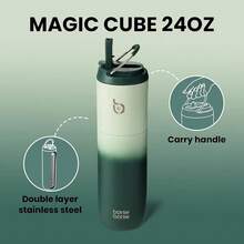 New-88  Insulated Water Bottle 24oz  Straw Lid And Handle For Sports Travel Gym Stainls Steel Water Bottl Double-Wall Vacuum Metal Le Proof - - 綠色環保 - 查看 3
