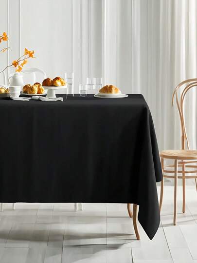 1pc Elegant Black Tablecloth, Polyester Tablecloth Suitable For Catering And Buffet, Suitable For Camping, Coffee Table, Kitchen And Outdoor Parties, Rectangle Tablecloth, Perfect For Wedding Season Table Decoration