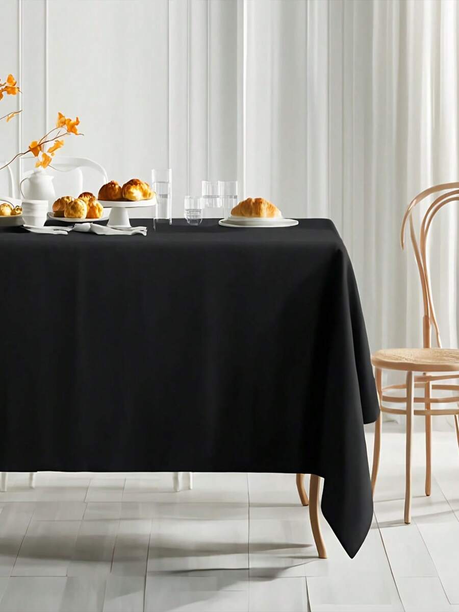 1 pieza Mantel elegante negro, mantel de poliéster adecuado para catering y buffet, adecuado para camping, mesa de café, cocina y fiestas al aire libre, mantel rectangular, perfecto para la decoración de mesas en temporada de bodas - Negro - Ver 1