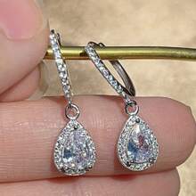 1 Pair S925 Sterling Silver Luxurious Water Drop Design Earrings, Inlaid Sparkling Zirconia, Elegant & Graceful Women's Earrings For Daily Wear, Quality Jewelry Gift For Loved Ones