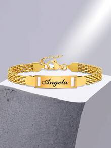 1pc Personalize Name Girl Bracelets, Customized 18k Gold Plated Stainless Mesh Chain Steel Bar ID Bracelet,Gold Jewelry,Beach Girl Accessores,With Butterflies And Small Hearts,Chunky Jewelry,Customized Baby Gifts For Delicate Gift For Kids Girls And Boys,Baby Shower,Parent-Child Activities,Family Love,Toddler Girl Summer Clothes Accessories,Expecting Mom Gift ,Back To School Winter Gift Ideas Boy Girl Valentine's Day,Funny Secret Santa Gifts