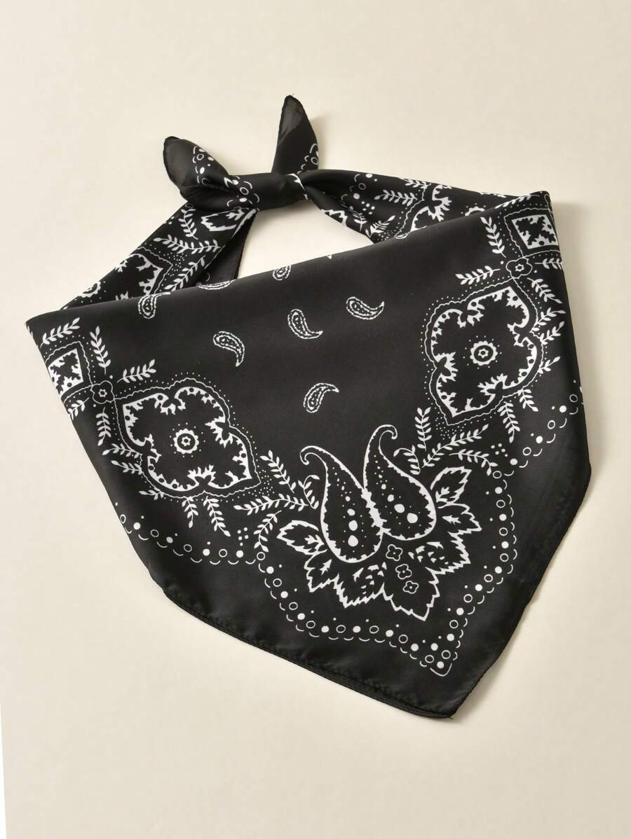 1 pieza Pañuelo de mujer con estampado de anacardo, de material sedoso, pañuelo para la cabeza, pañuelo para el cuello, apto para uso diario