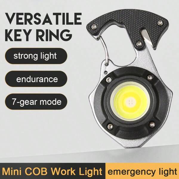 1pc Magnetic Screwdriver Keychain Light | 7 Lighting Modes + Type-C Fast Charging | Red & Blue Warning Lights + Battery Level Display | IPX4 Waterproof + Keychain & Backpack Hook Dual Form | Essential Outdoor Expedition, Hiking, Night Fishing Repair Tool