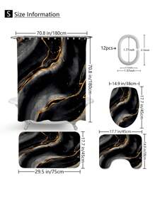 1pc/4pcs Black Marble Patterned Summer Shower Curtain Four Piece Set, Including Waterproof Shower Curtain, Non Slip Floor Mat, Toilet Seat Cover, And U-Shaped Mat, Complete Set Of Shower Curtain Kit, Twelve Hooks, Bathroom Decoration, Holiday Gift Back To School