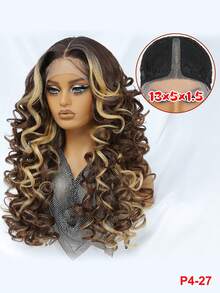 13X5X1.5 黑棕色卷发假发 女式合成蕾丝前部假发 金色橙色女性蕾丝假发 角色扮演假发 日常使用