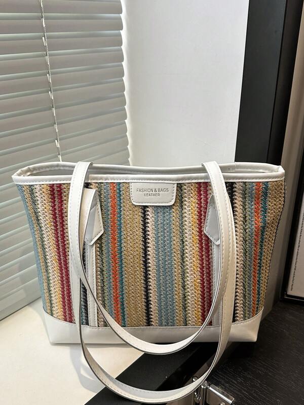 Bolsa Tote Trançada de Grande Capacidade, Adequada para Mulheres, Perfeita para Viagem e Praia, Bolsa de Palha Casual, Imprescindível para Férias
