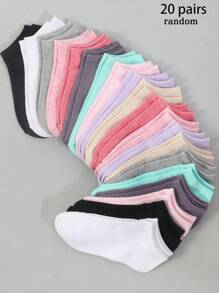 20 Pairs Mixed Random Women's All-Match Solid Color Comfortable Versatile Short Socks