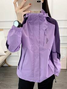 1pc Women's Color Block Spring/Autumn Windbreaker, Sports Outdoor Waterproof Lightweight Jacket For Running, Hiking - Purple - View 13
