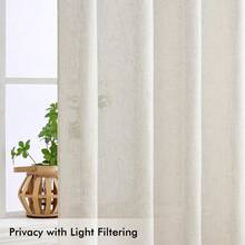 Nuevas cortinas de lino de color crema marfil de 84 pulgadas de largo, 2 paneles con trabillas y ojales para barra, cortinas semitransparentes de filtrado de luz para sala de estar y dormitorio estilo casa de campo moderna, cortina de ventana con textura neutra para privacidad - Natural 52 W x 84 L (Paquete -2) - Ver 6