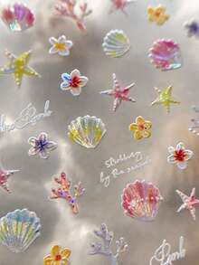 限量版夏季 3D 贝壳和海星美甲贴纸 - 和服搭配海滩度假 DIY 自粘式日本节日 - 彩色 - 查看 2