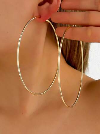 1 Pair Elegant Minimalist Geometric Metal Oversized Hoop Earrings, Suitable For Women, For Party, Events And Daily Wear