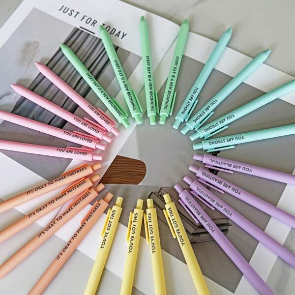 30pcs Motivational Quote Retractable Ballpoint Pens - Medium Tip, Black Ink, Plastic & Rubber Grip, Suitable For Left/Right Handers, Pocket Clip, Inspiring Messages - Perfect For Back To School