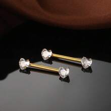 SWANJO 1pc Titanium Heart Shape Zirconia Nipple Ring Internally Threaded Nipple Barbell Piercings Jewelry