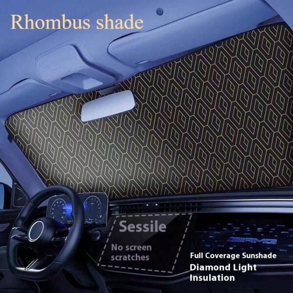1pc Car Sunshade, Rhombus Laser Car Windshield Sun Shade, Interior Sunblock, Heat Insulation Curtain