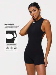 Sodalemon Women's Backless Sports Jumpsuit With Padded Bra, Fitness Activewear Sleeveless Yoga Jumpsuit - Black - View 3