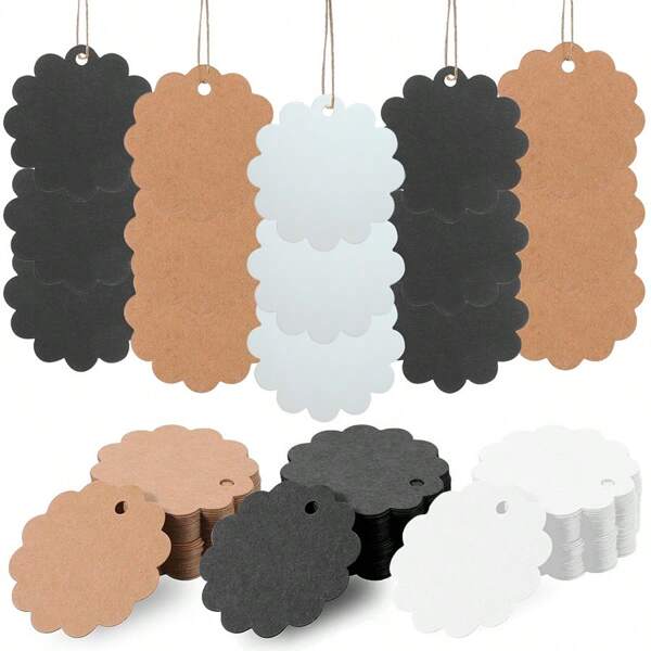 100pcs Round Lace Style Paper Tag Kraft Paper Packing Gifts Blank Label Suitable For Clothing Pricing Product Price Signs School Supplies, Back To School