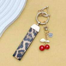 TTOBS 1pc Handmade Leopard Leather Car Key Chain With Cute Cherry Pendant - , Fashionable And Multifunctional Backpack Key Chain, The Perfect Accessory For Backpacks. The Perfect Gift For Valentine's Day, And An Excellent Gift For Your Beloved Girlfriend.
