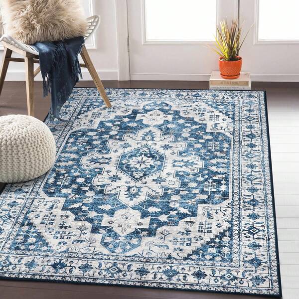 Moynesa Ultra-Thin Washable Vintage Area Rug Living Room Rug For Bedroom Office, Low Pile Non Slip Oriental Laundry Bathroom Mat Indoor Floor Carpet For Entrance Kitchen Mudroom