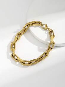 1pc Men's Stainless Steel Fashionable Versatile Simple Cuban Link Flat Bracelet