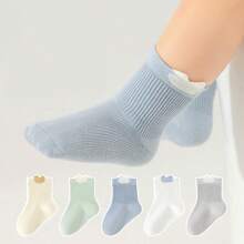 5 Pairs Baby Socks, Thin Mid-Calf Breathable For Newborns & Infants, Spring/Autumn, Non-Binding Up To 1 Year Old