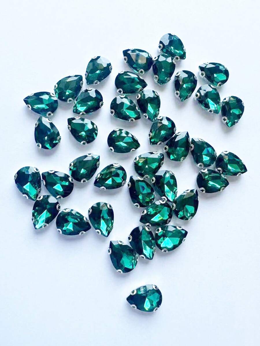 20/100 件 10*14 毫米水滴形手工缝制玻璃珠，不对称形状玻璃爪珠，服装鞋包配饰 - 深綠色 - 查看 1